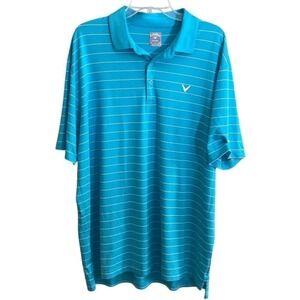 Callaway Opti Dri Blue‎ Striped Short Sleeve Golf Athletic Polo Shirt XL Men's